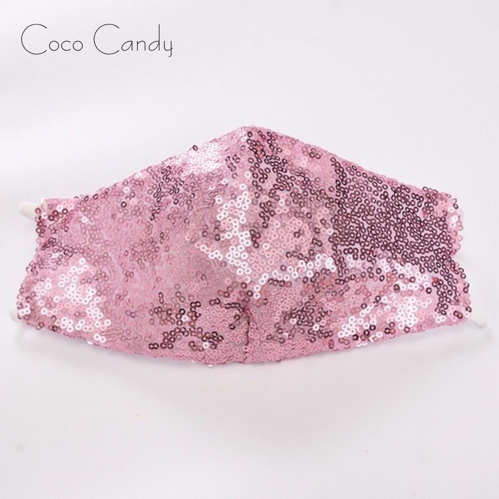 🆕Luxury Pink Sequin Face Mask - Picture 5 of 12